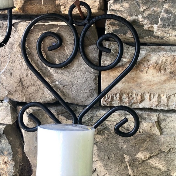 NWT Pair Black Heart Candle Sconces + White Candles - Picture 2 of 4